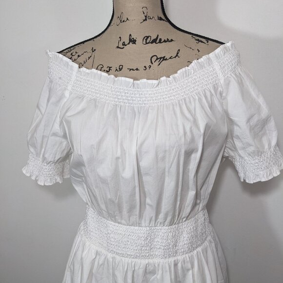 NWT J Crew S Dress White Smocked Puff-Sleeve Cotton Poplin Pockets A-Line AY883 - Picture 3 of 12